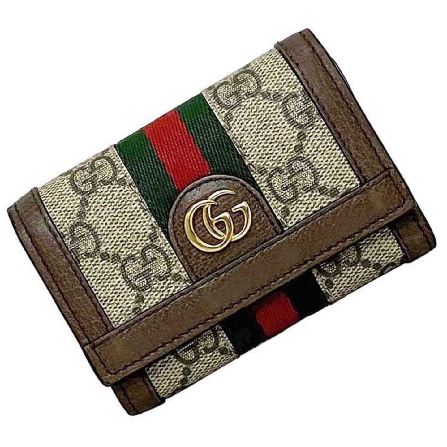 Gucci Beige Brown Pvc Canvas Leather Wallet (Tri-Fold)