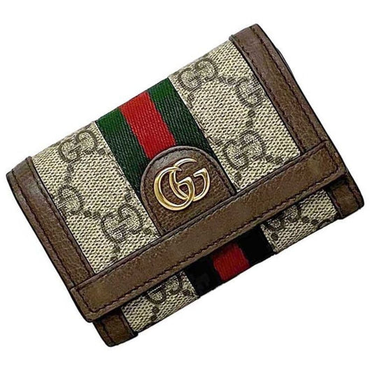 Gucci Beige Brown Pvc Canvas Leather Wallet (Tri-Fold)