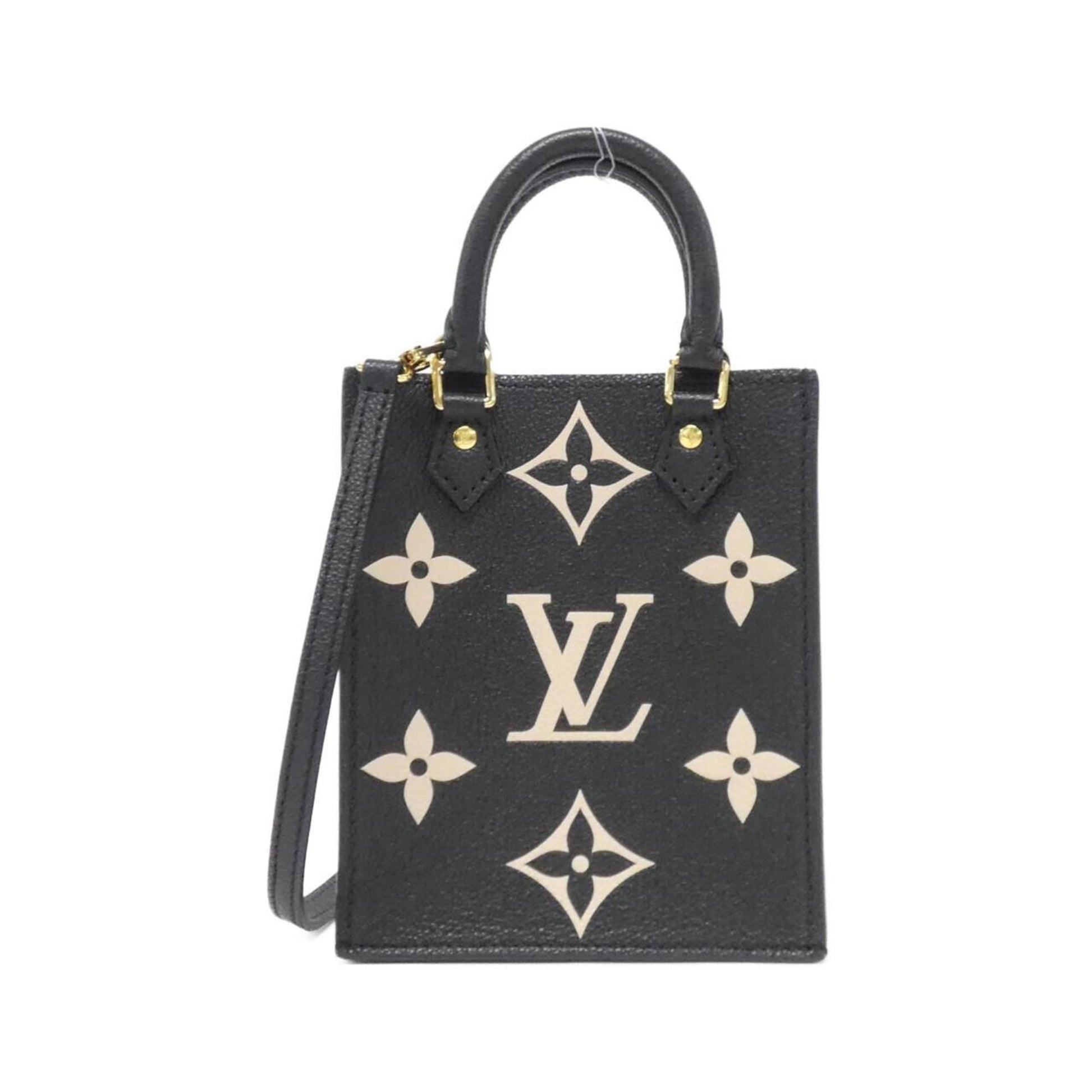 Louis Vuitton Beige Black Leather Handbag Shoulder Bag ()