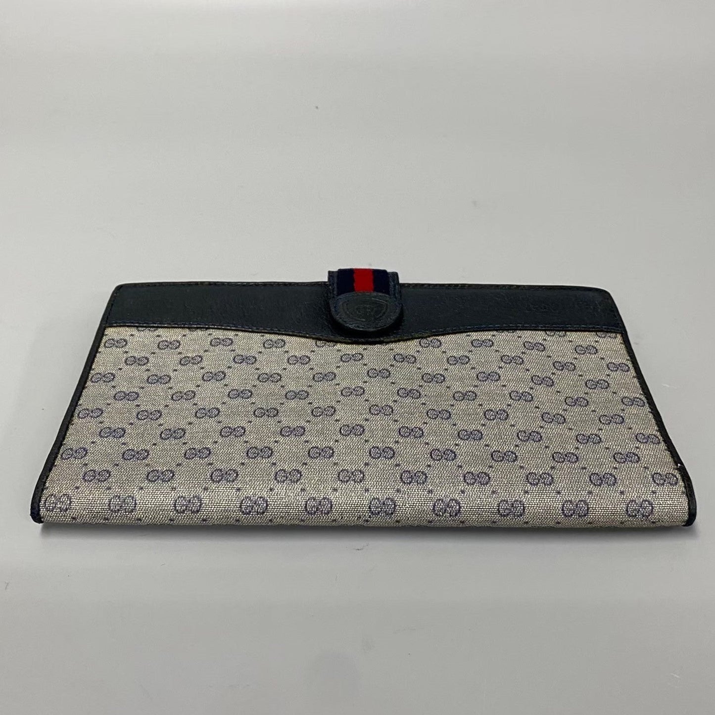 Gucci Navy Red Color Leather Pvc Long Wallet (Bi-Fold)