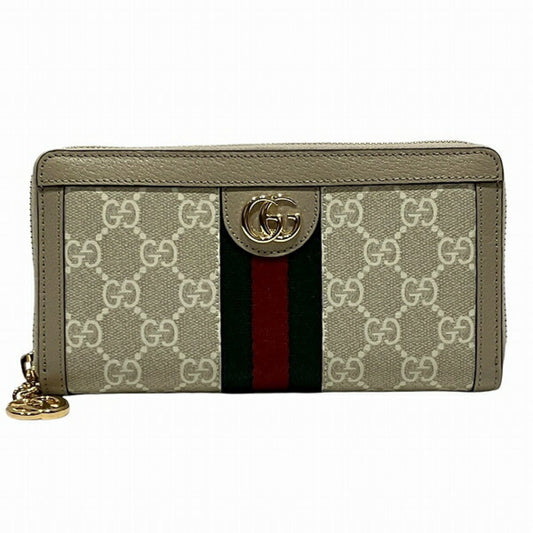 Gucci Beige White Gg Supreme Canvas Leather Long Wallet (Bi-Fold) ()