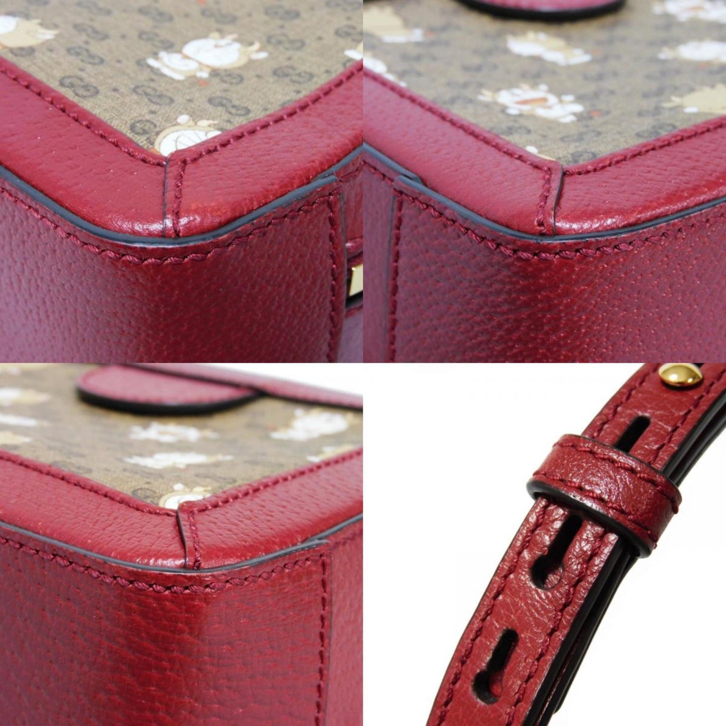Gucci Brown Red Color Gg Supreme Canvas Leather Handbag Shoulder Bag