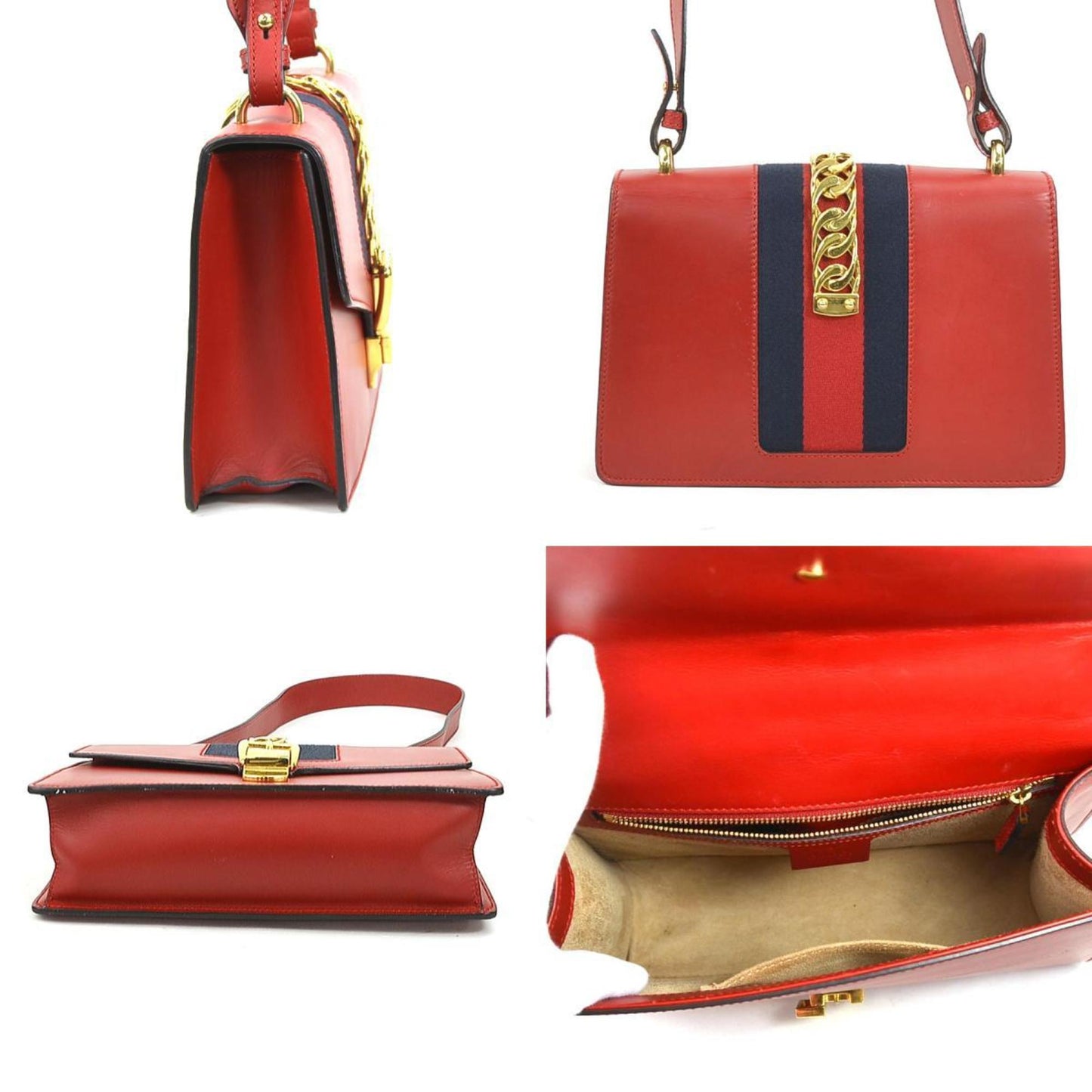 Gucci Red Color Leather Metal Shoulder Bag