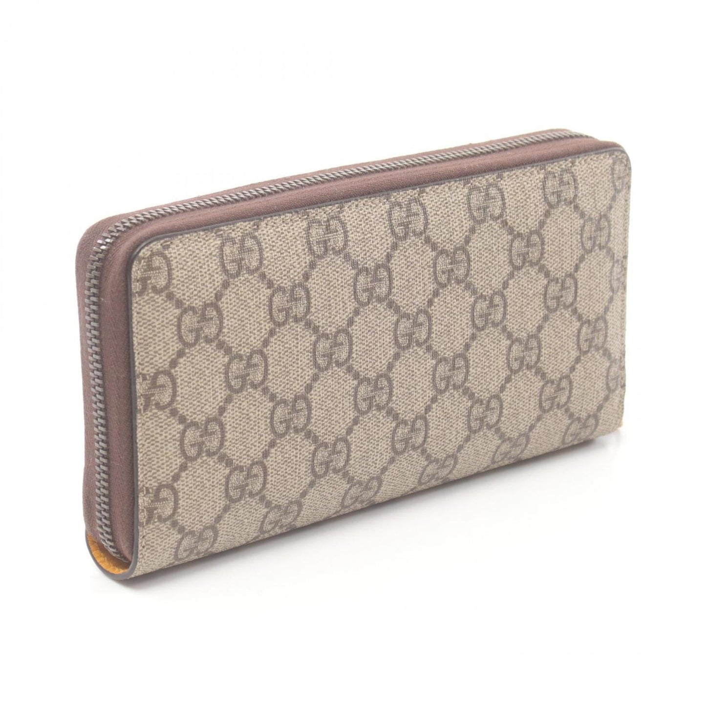 Gucci Beige Brown Pvc Coated Canvas Leather Long Wallet (Bi-Fold)