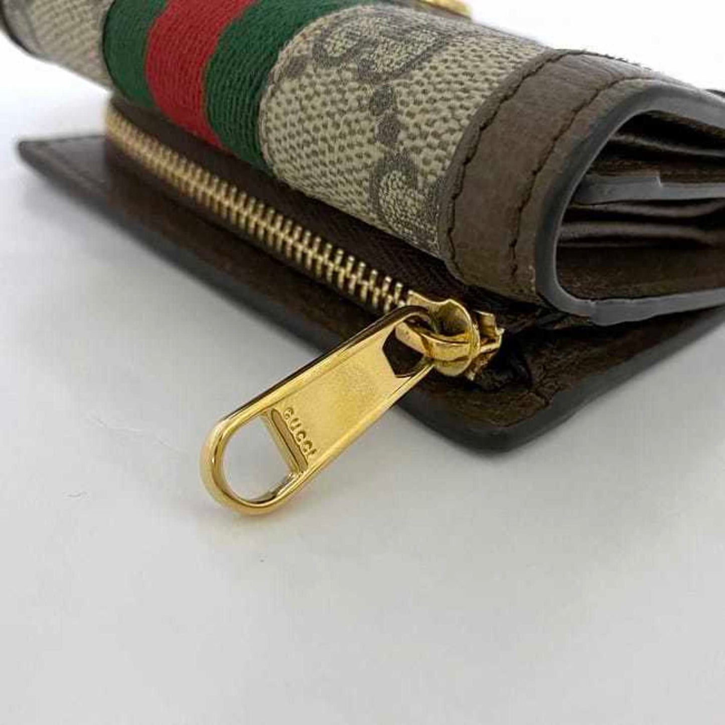 Gucci Beige Brown Pvc Canvas Leather Wallet (Tri-Fold)