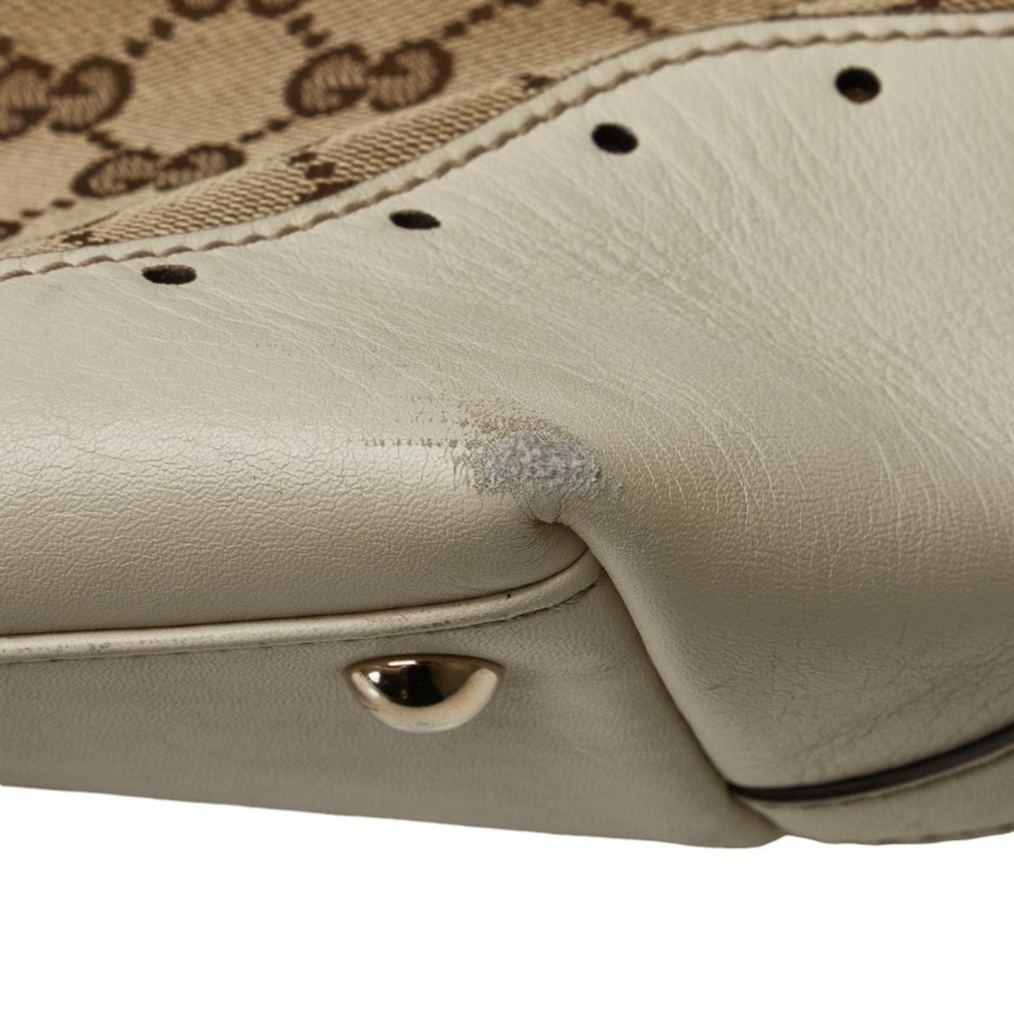 Gucci Beige White Gg Canvas Leather Handbag Tote Bag