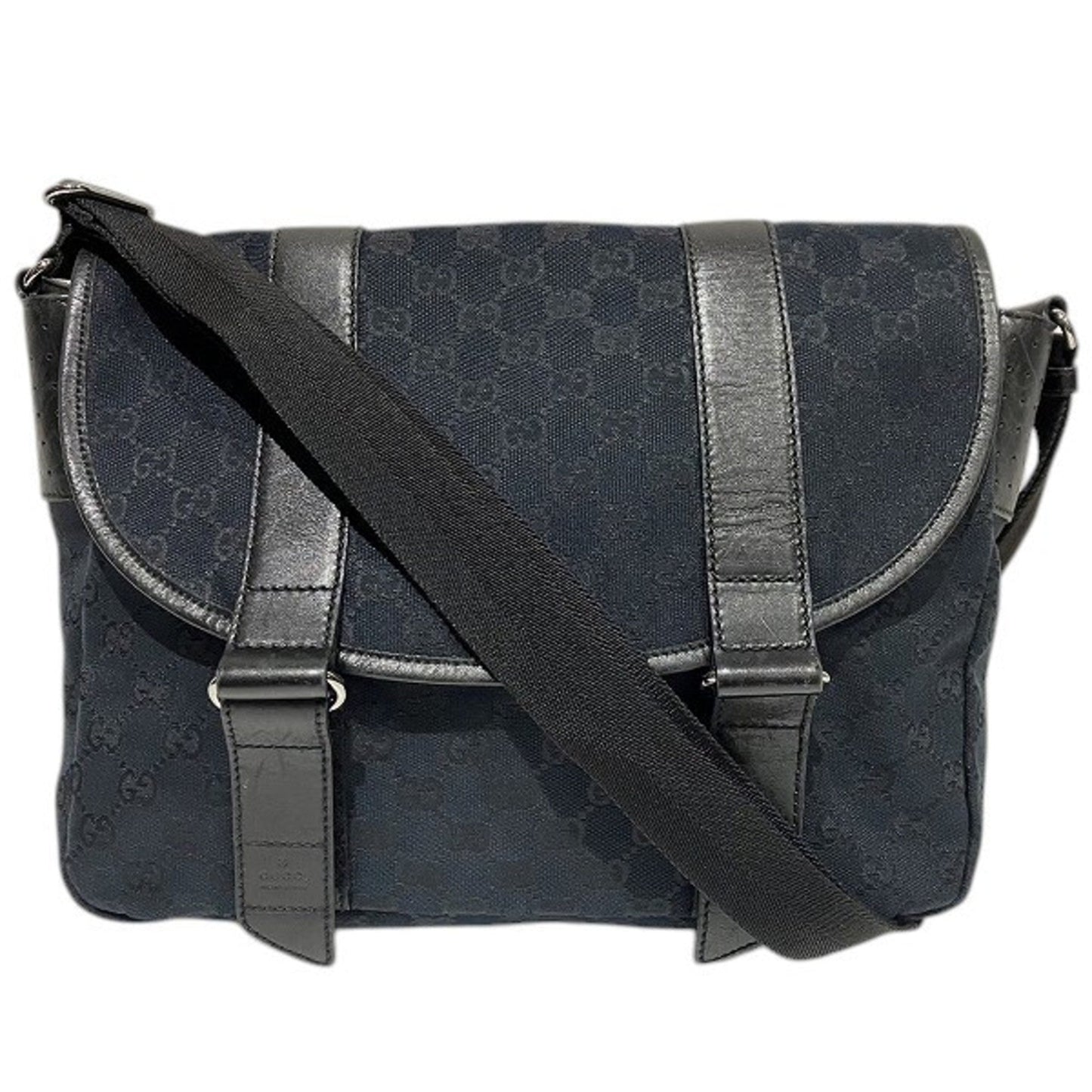 Gucci Black Canvas Leather Shoulder Bag