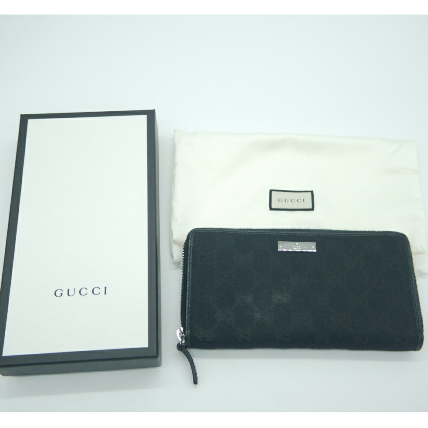 Gucci Black Canvas Leather Long Wallet (Bi-Fold)