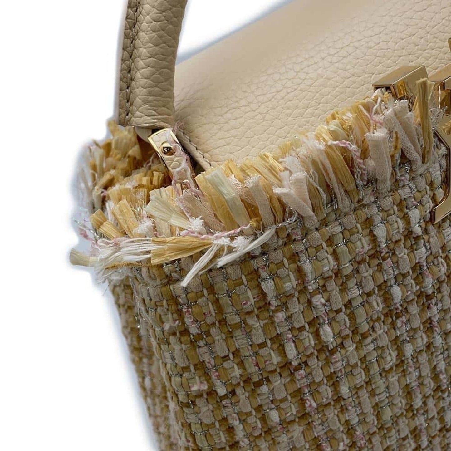 Louis Vuitton Beige Tweed Raffia Cotton Handbag Shoulder Bag