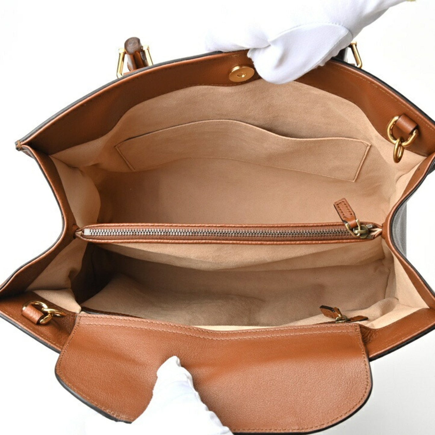 Gucci Brown Leather Bamboo Tote Bag