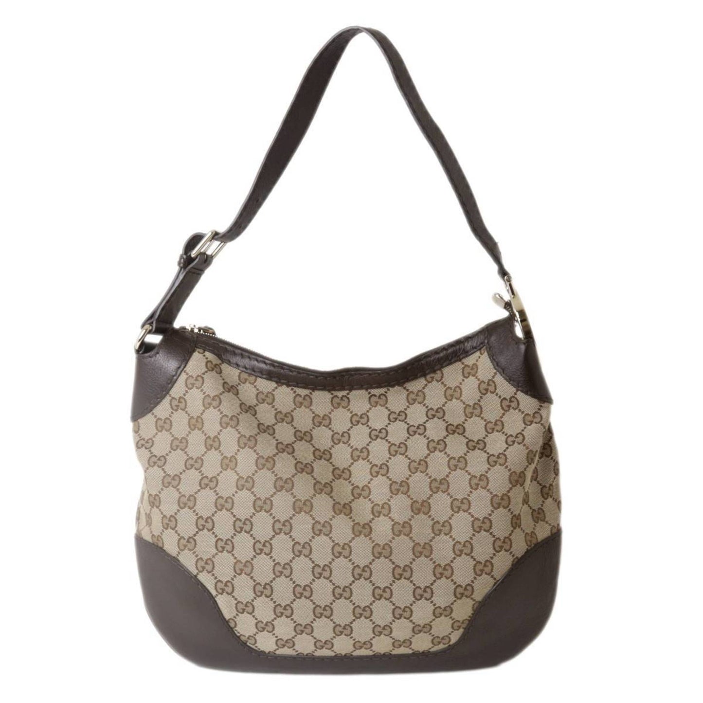 Gucci Dark Brown Khaki Jacquard Leather Shoulder Bag