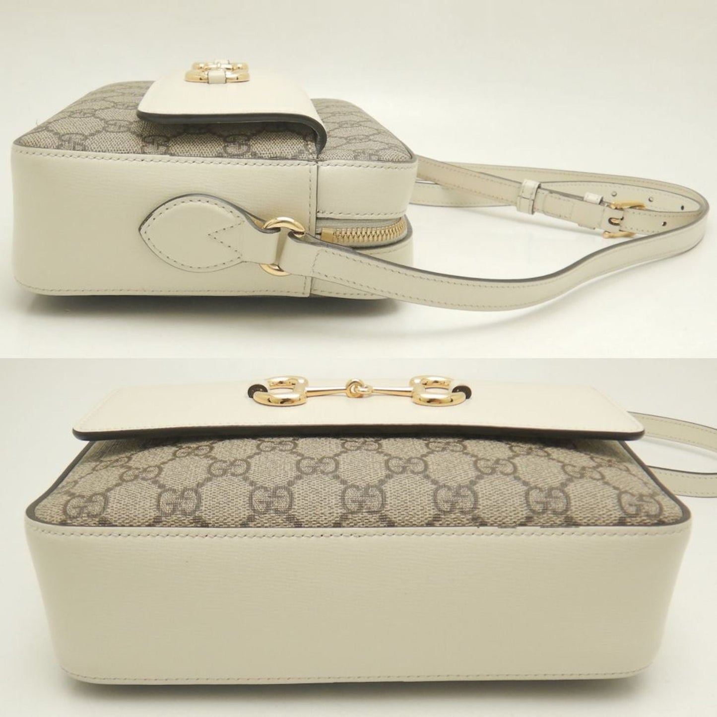 Gucci Beige Ivory Gg Supreme Canvas Leather Shoulder Bag