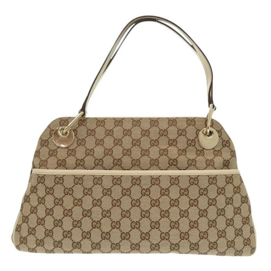 Gucci Beige White Gg Canvas Leather Tote Bag ()