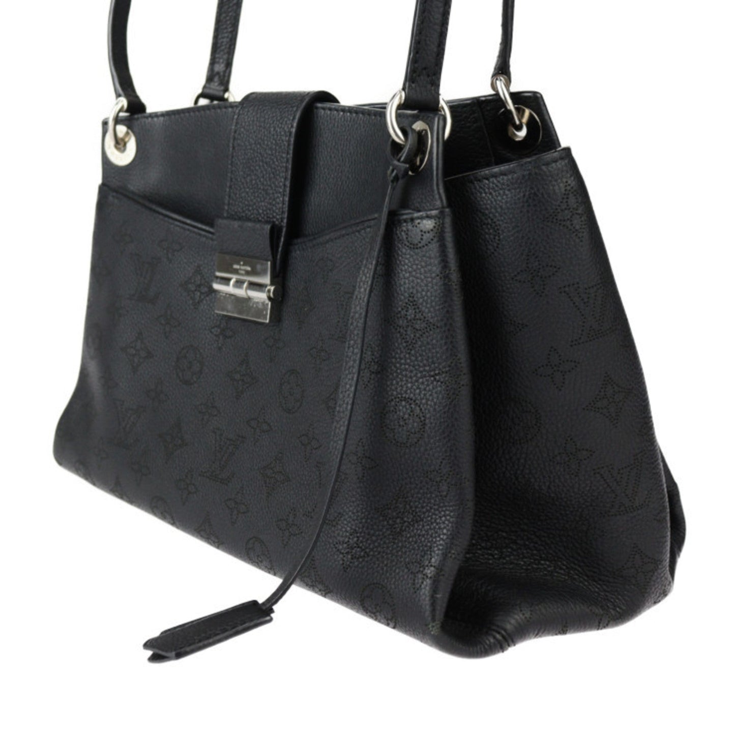 Louis Vuitton Black Leather Handbag Shoulder Bag Tote Bag