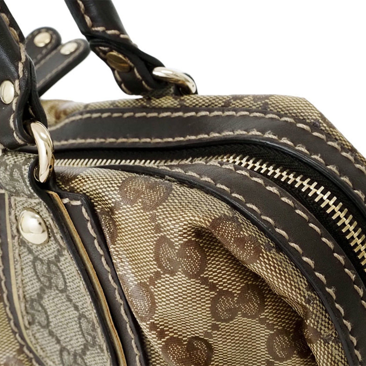 Gucci Gg Crystal Beige Dark Brown Pvc Leather Boston Bag Handbag