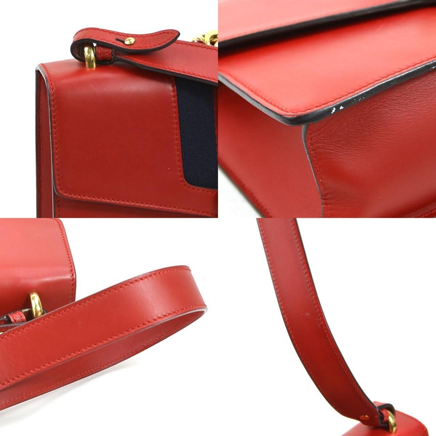 Gucci Red Color Leather Metal Shoulder Bag