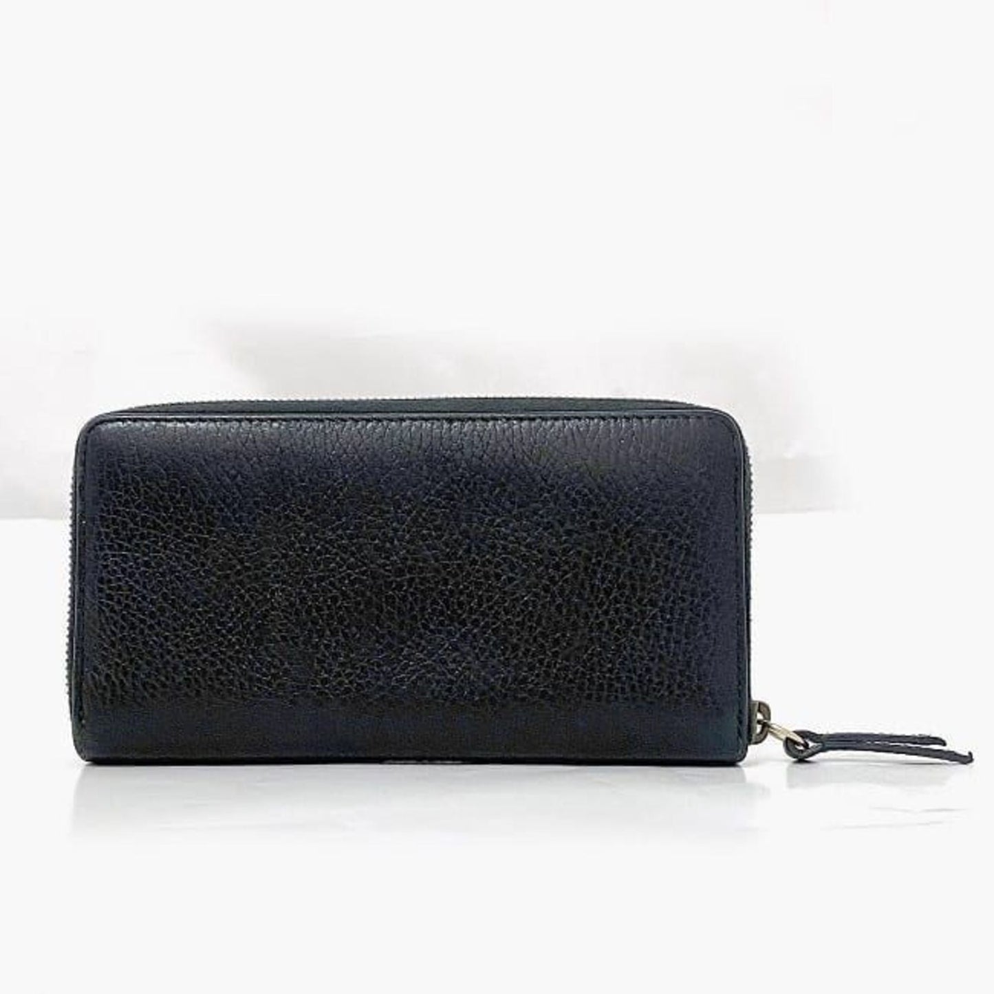 Gucci Black Silver Leather Long Wallet (Bi-Fold)