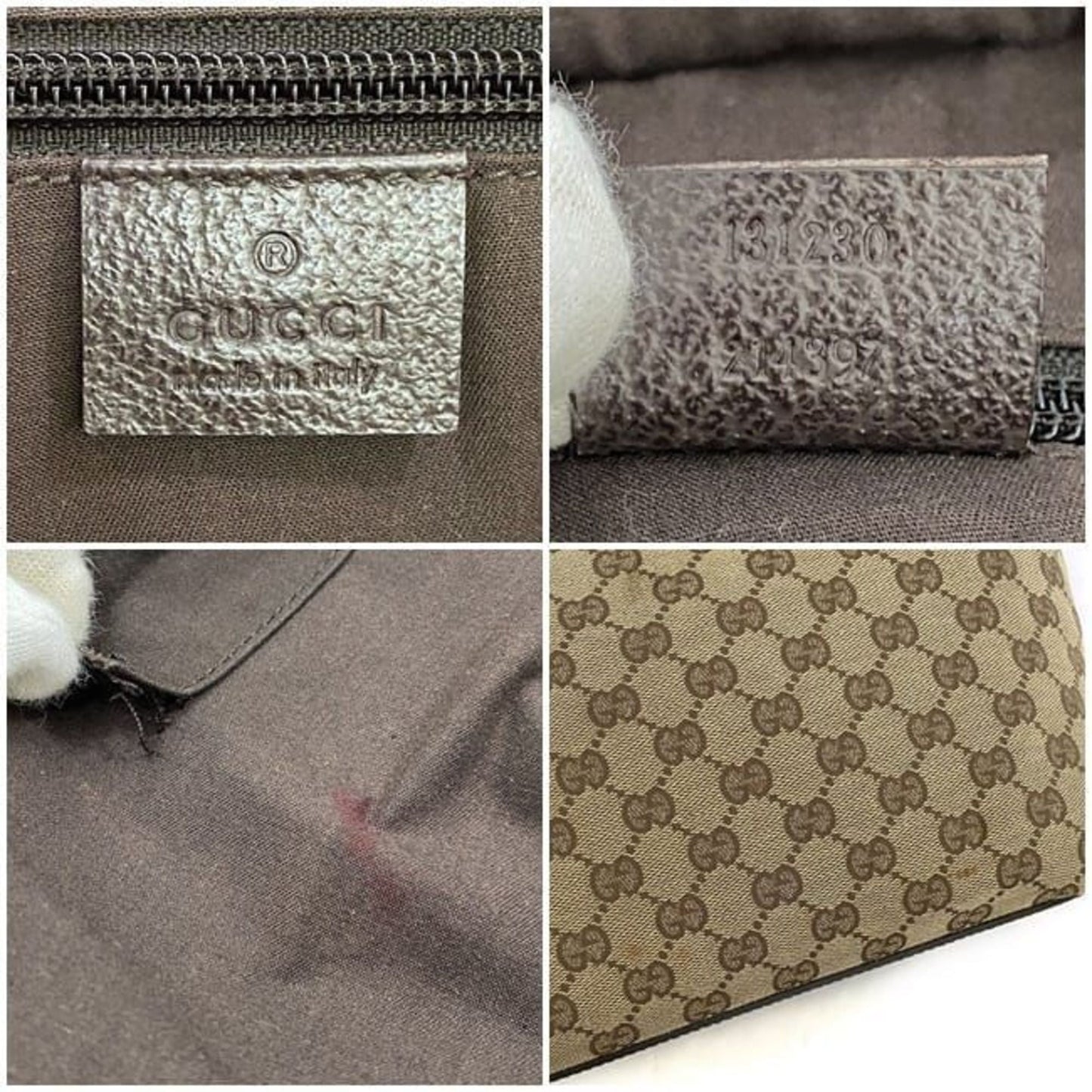 Gucci Beige Brown Canvas Leather Handbag Tote Bag