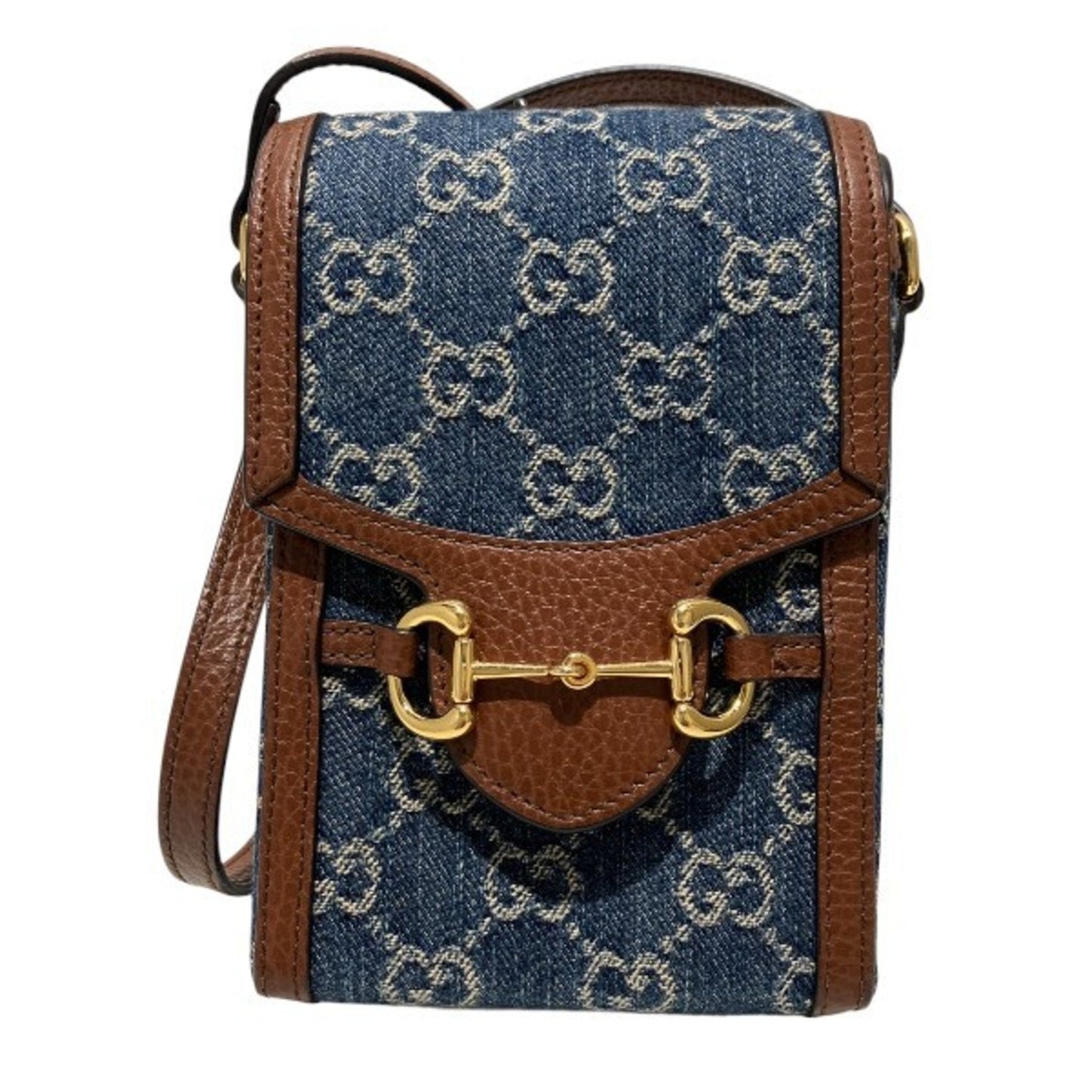 Gucci Blue Brown Denim Leather Shoulder Bag ()