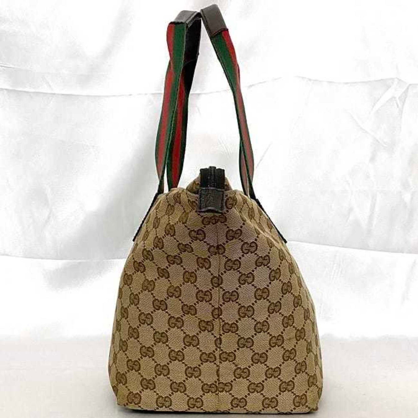 Gucci Beige Brown Canvas Leather Handbag Tote Bag