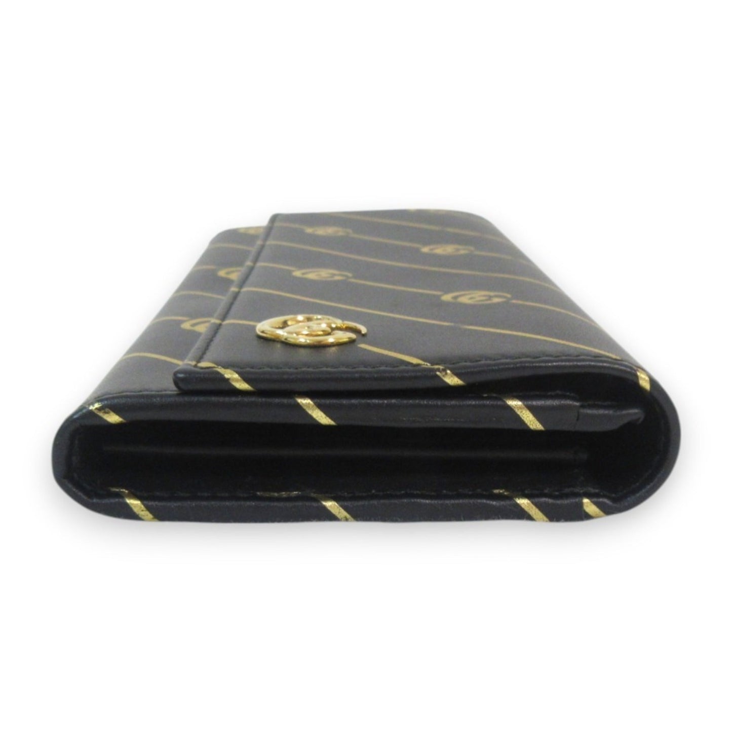 Gucci Black Gold Leather Wallet (Tri-Fold)