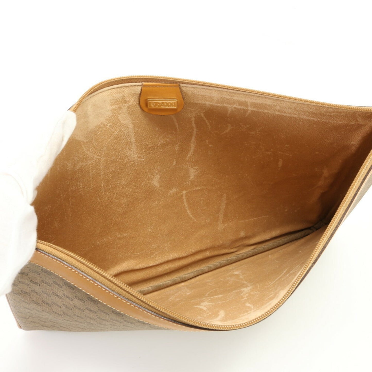 Gucci Brown Leather Coated Canvas Pouch