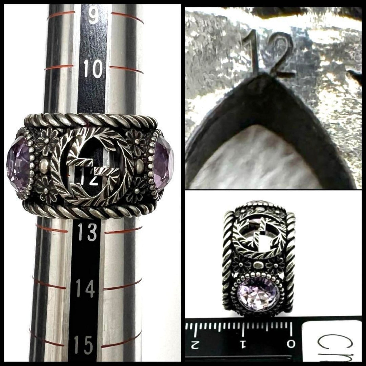 Gucci Silver Rhinestone Silver 925 Band Ring