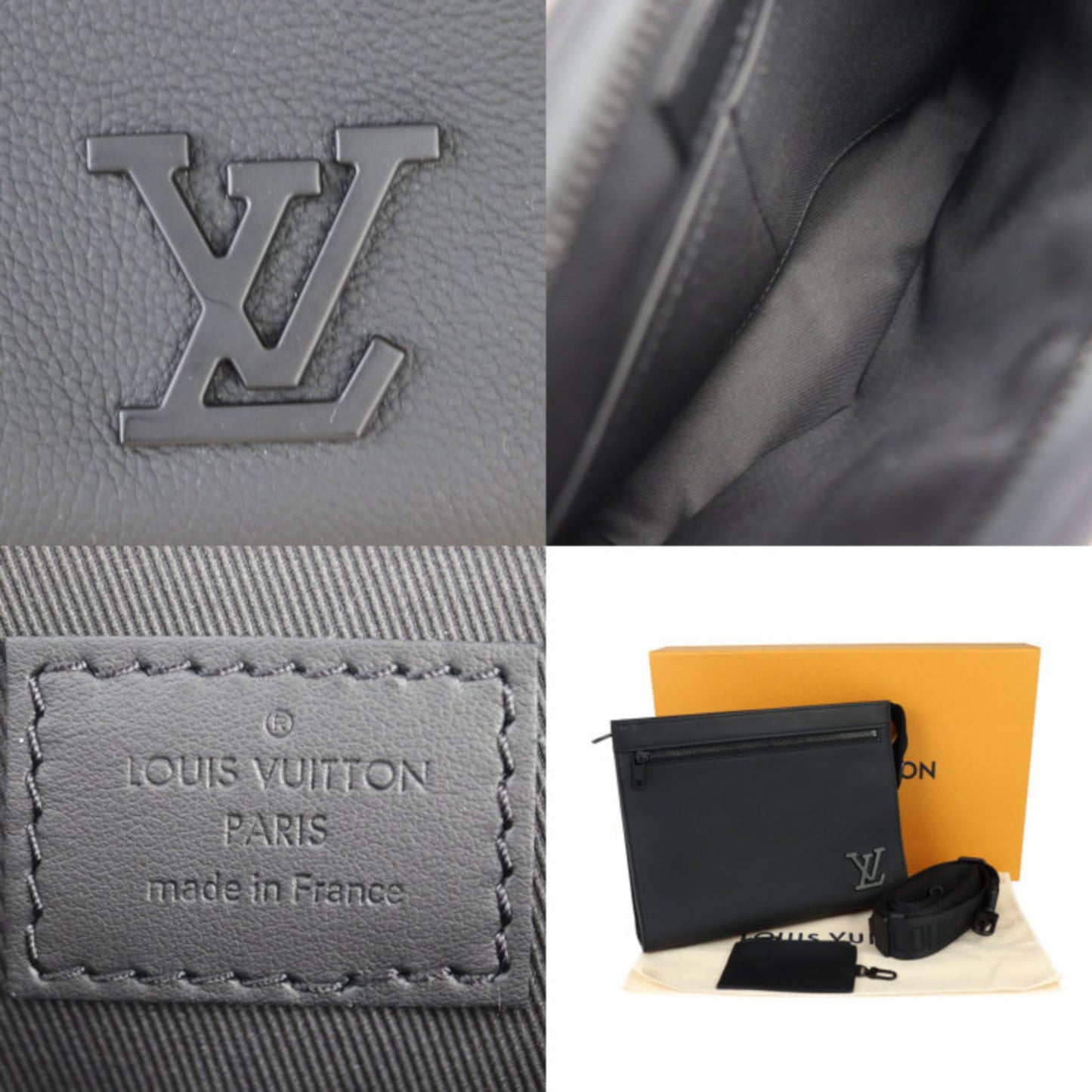 Louis Vuitton Black Leather Clutch Bag Handbag Shoulder Bag