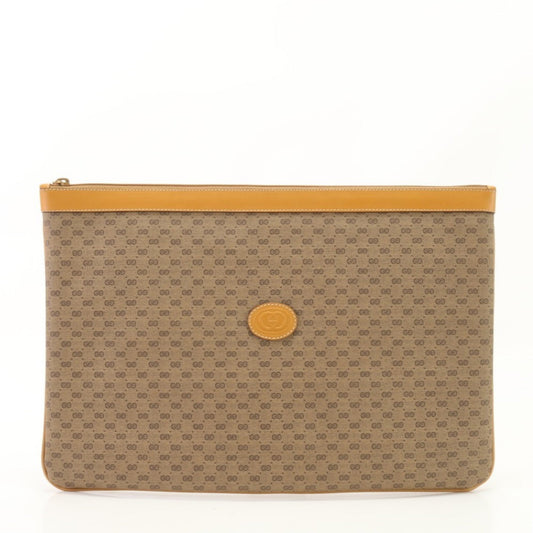 Gucci Brown Leather Coated Canvas Pouch