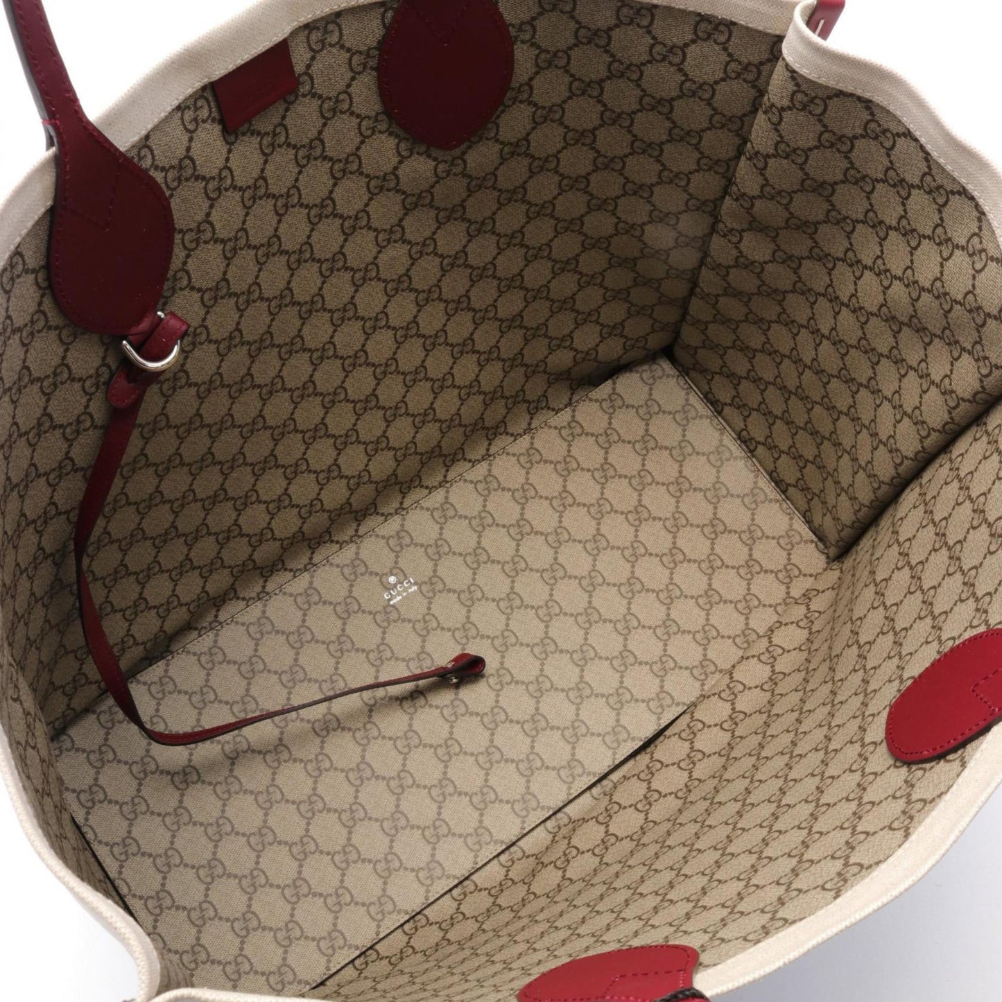 Gucci Beige Bordeaux Canvas Leather Pouch Tote Bag