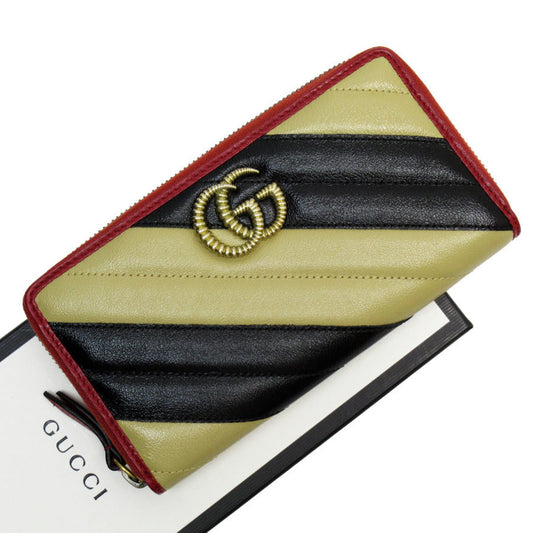 Gucci Beige Black Leather Long Wallet (Bi-Fold) ()