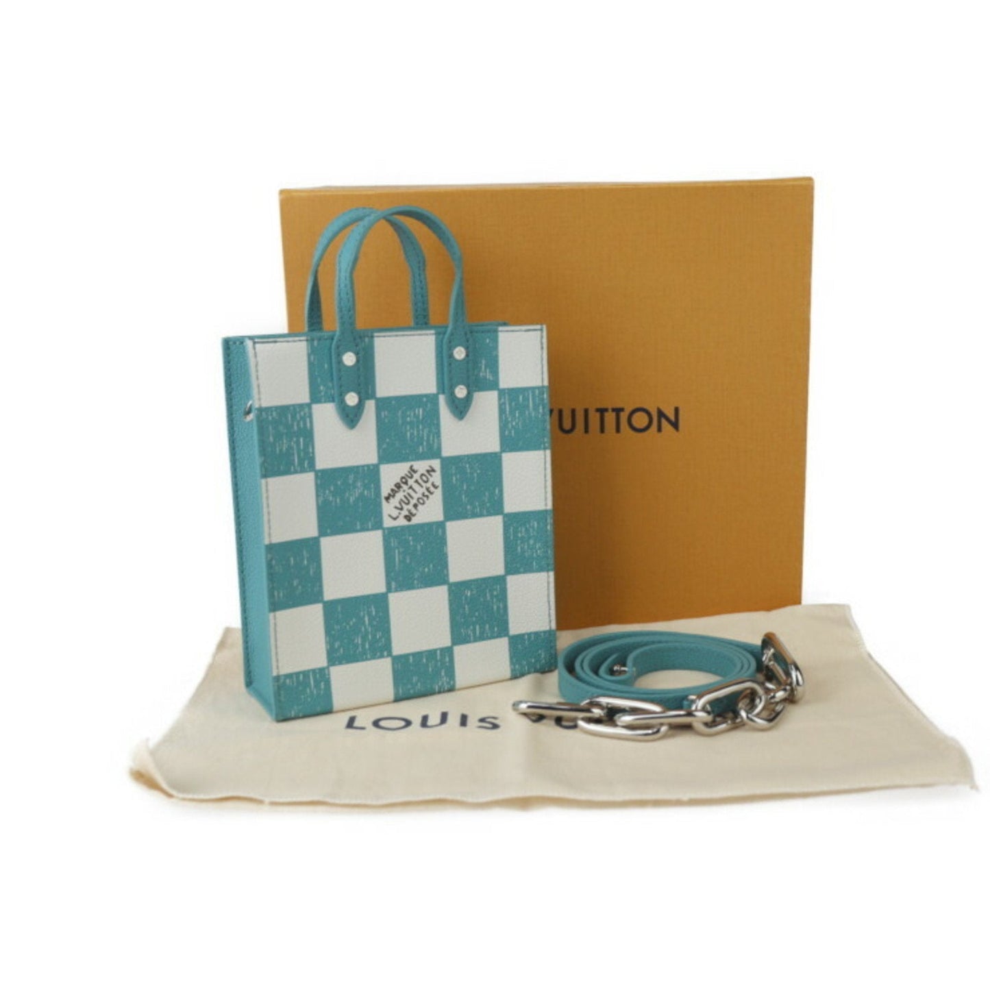 Louis Vuitton Turquoise White Leather Handbag Shoulder Bag Tote Bag