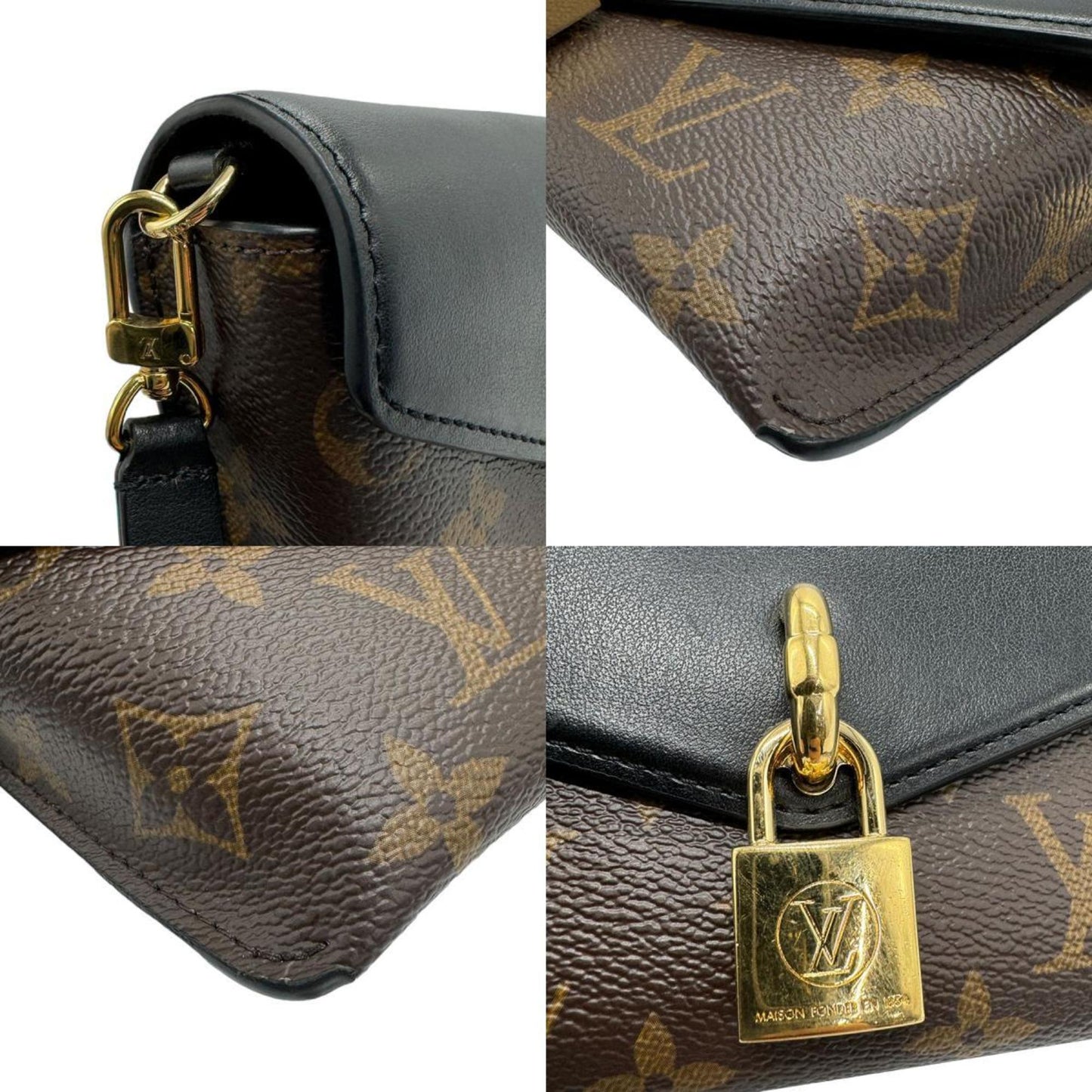 Louis Vuitton Black Brown Monogram Leather Shoulder Bag