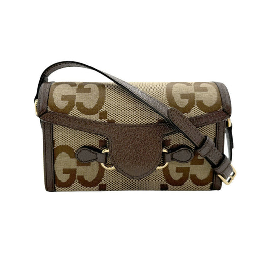 Gucci Brown Canvas Leather Shoulder Bag ()