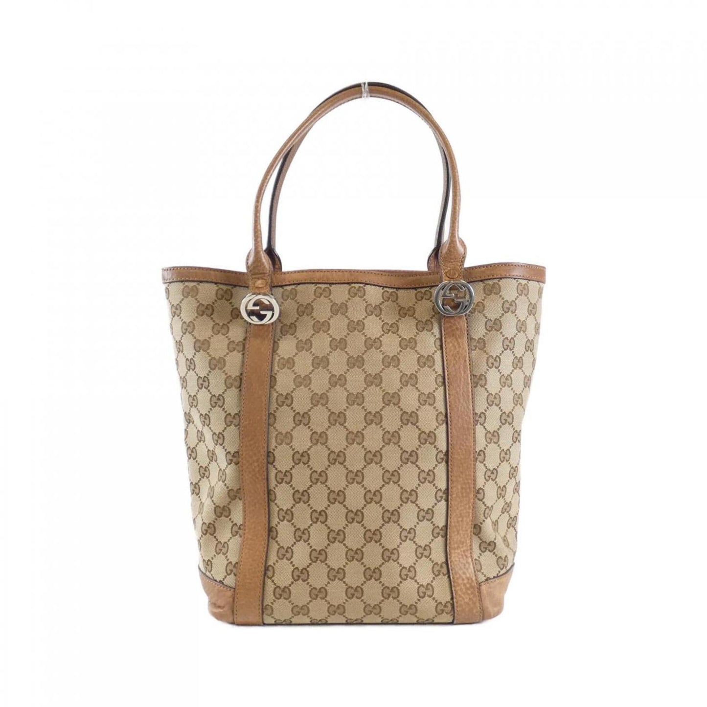Gucci Beige Brown Gg Canvas Leather Tote Bag