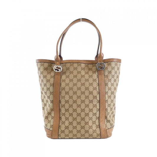 Gucci Beige Brown Gg Canvas Leather Tote Bag