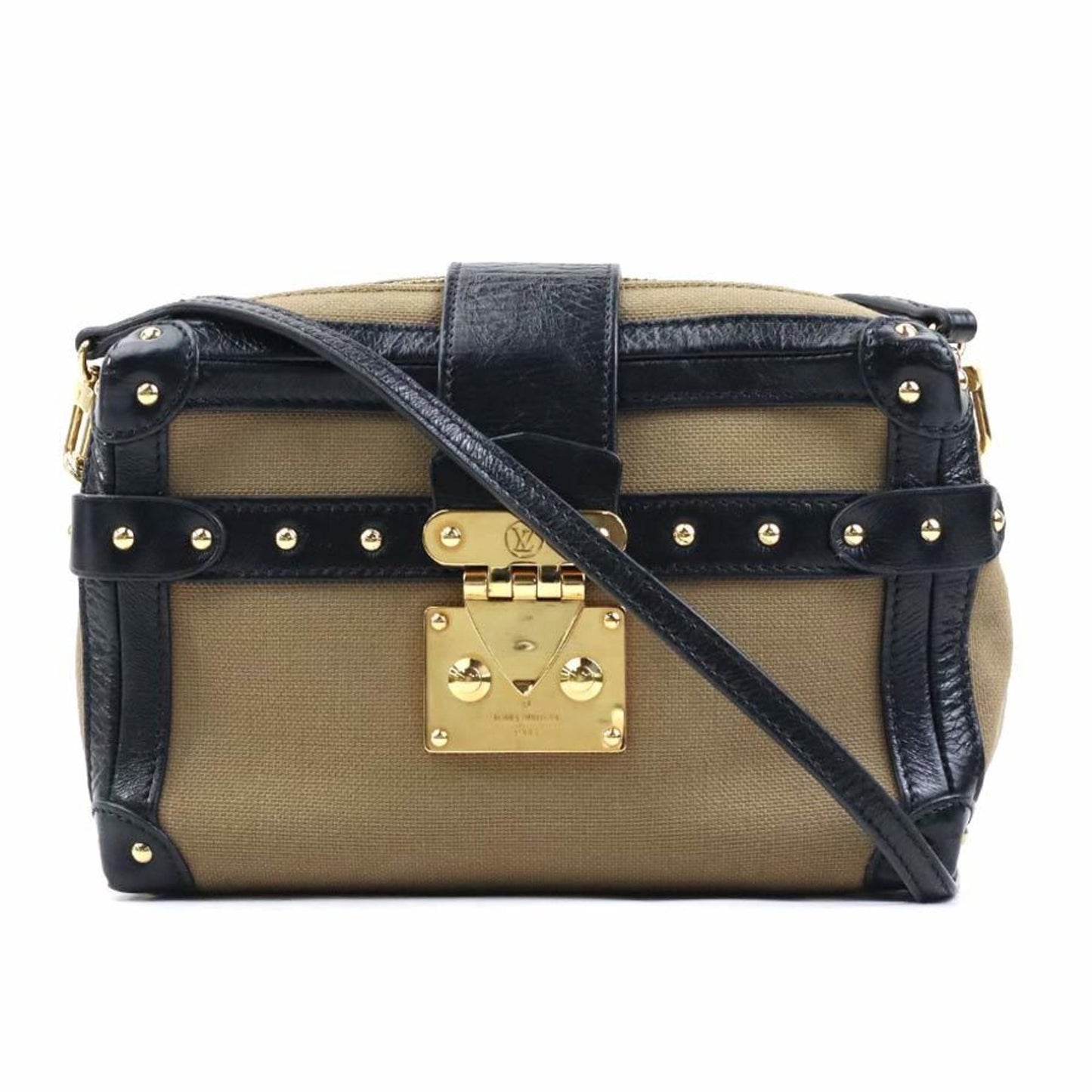 Louis Vuitton Black Khaki Canvas Leather Shoulder Bag ()