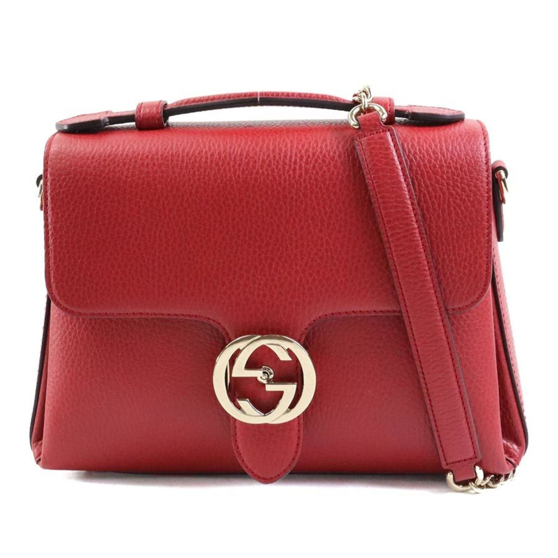 Gucci Dark Red Gold Leather Metal Handbag Shoulder Bag ()