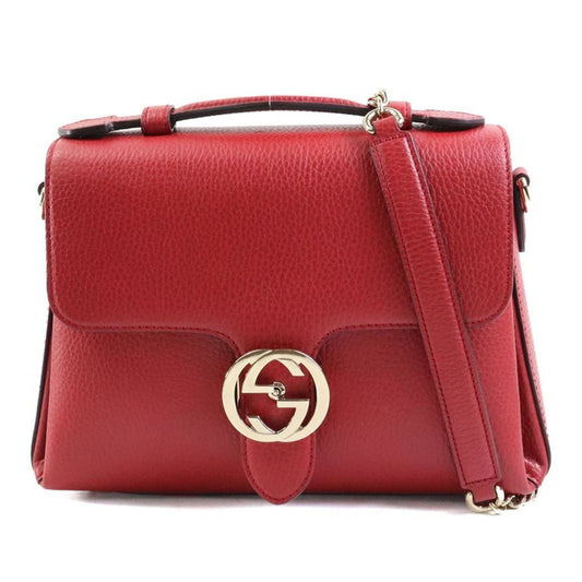 Gucci Dark Red Gold Leather Metal Handbag Shoulder Bag ()