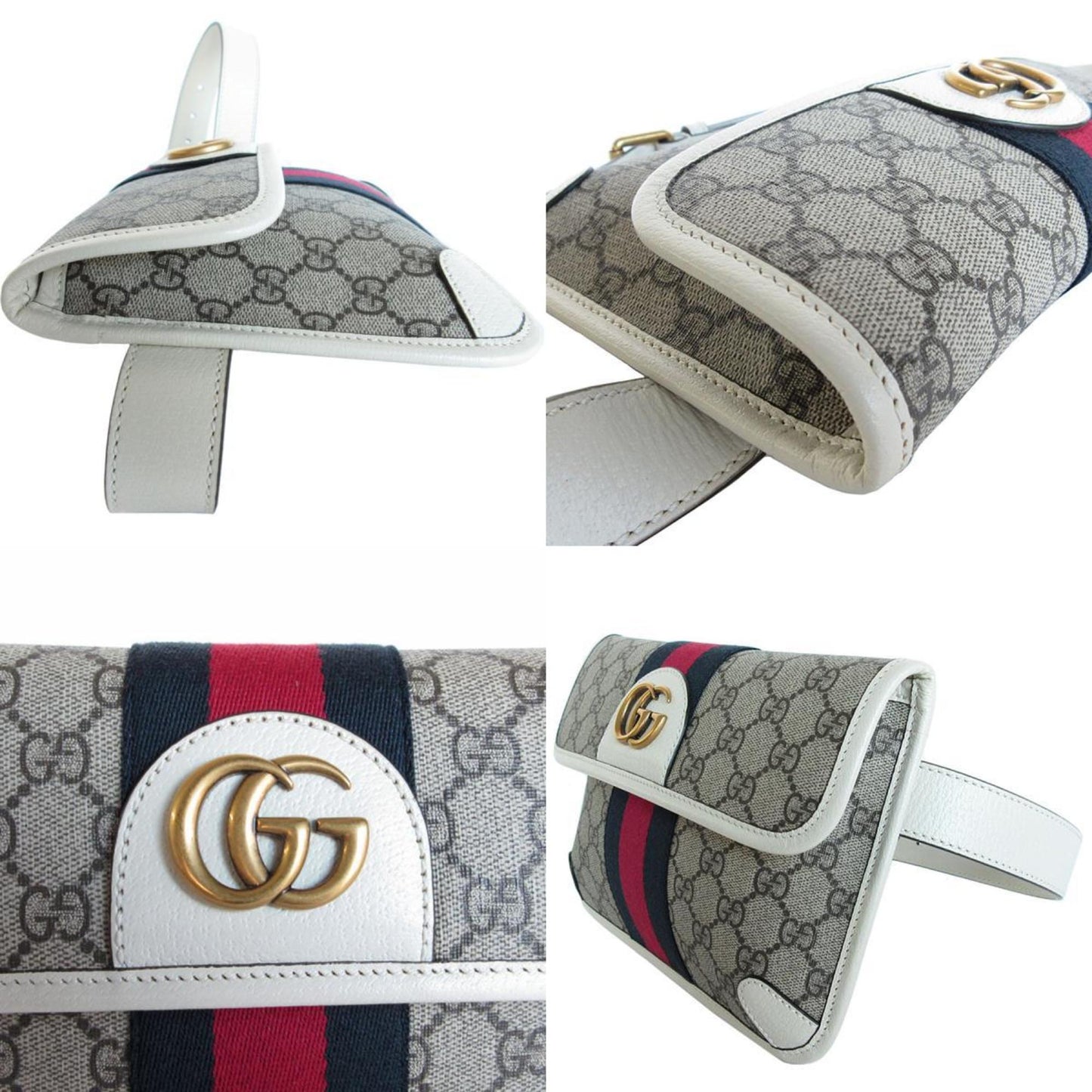 Gucci Beige Brown Off-White Gg Supreme Canvas Leather Fanny Pack