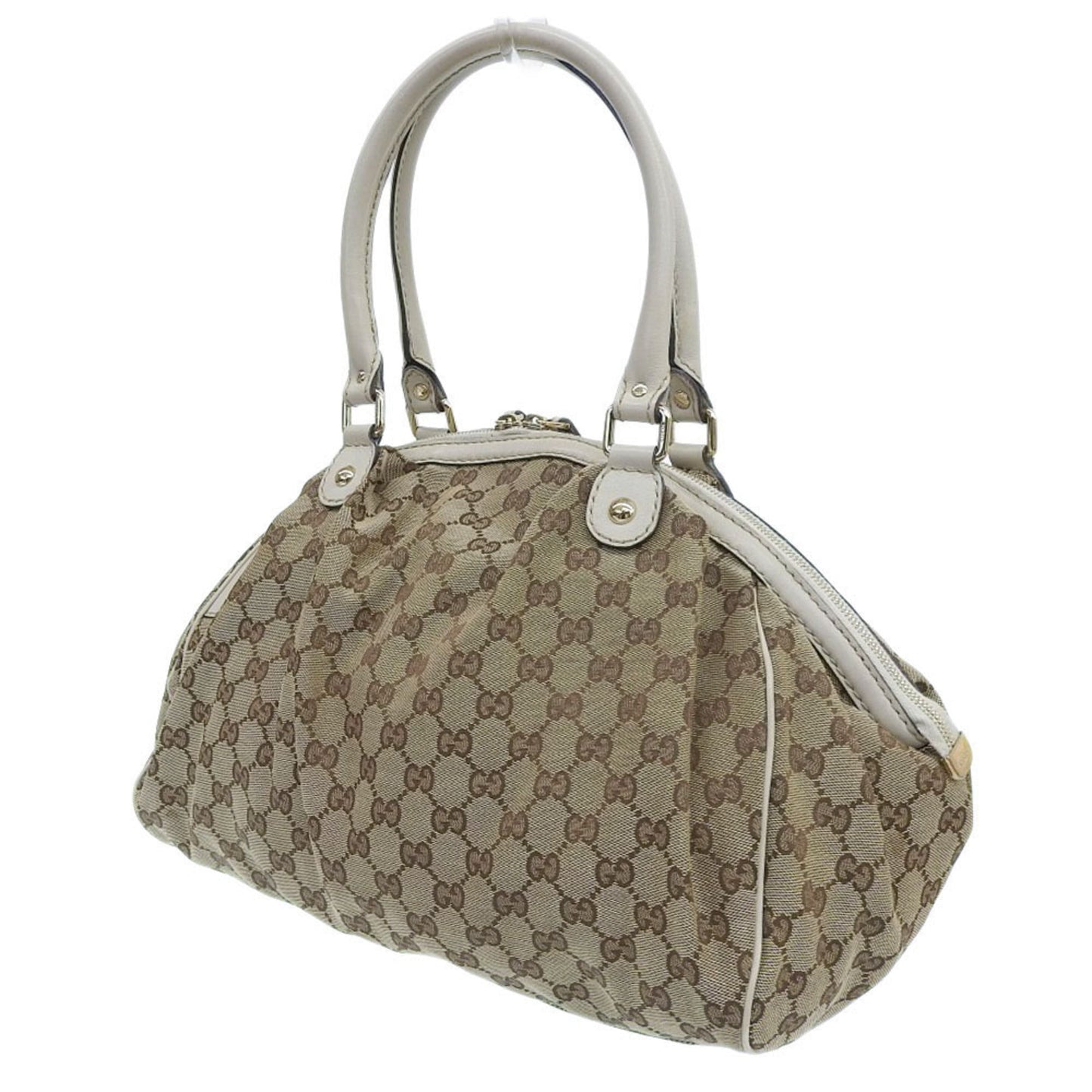 Gucci Gg Canvas Beige Gg Canvas Leather Handbag Tote Bag