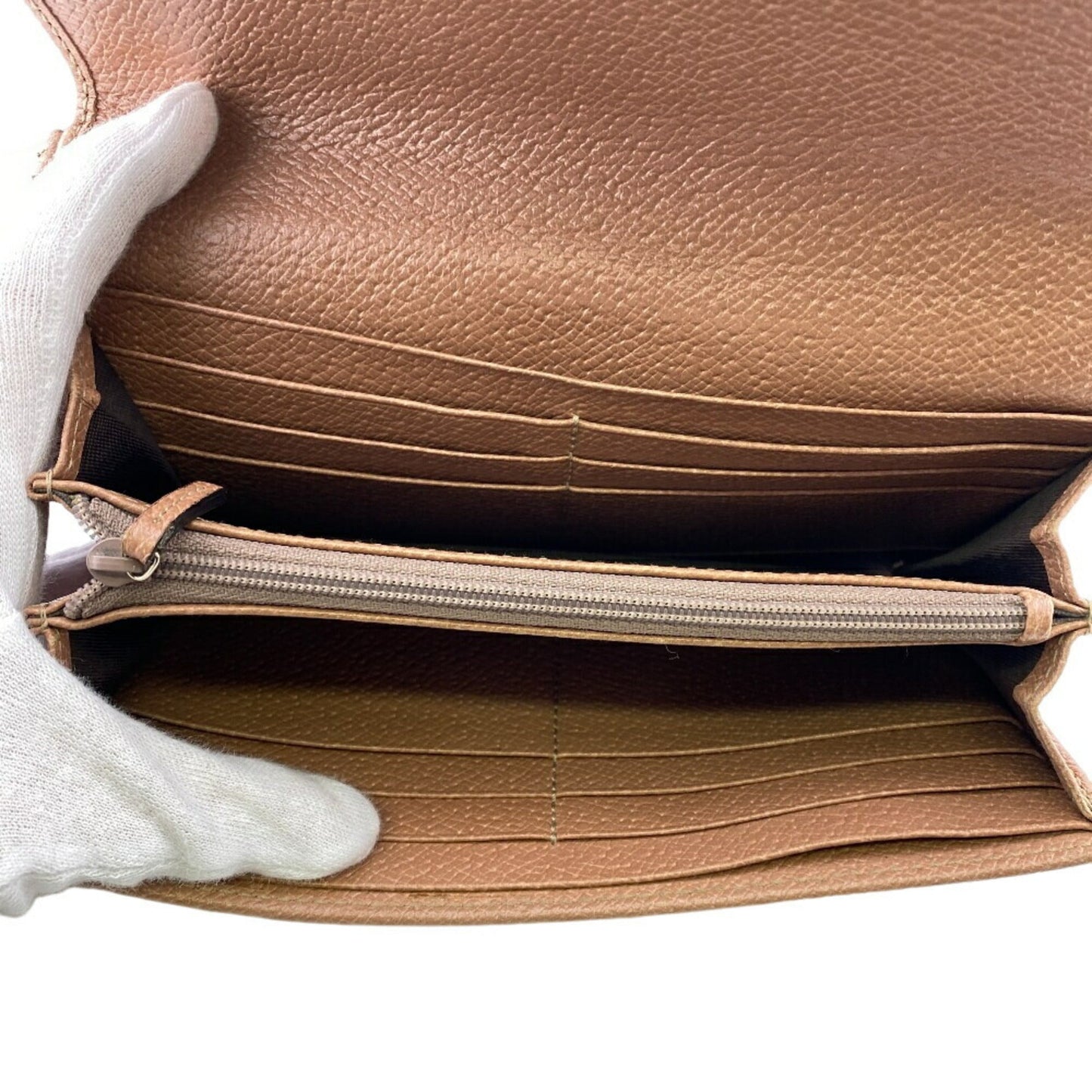 Gucci Beige Pink Canvas Leather Long Wallet (Bi-Fold)