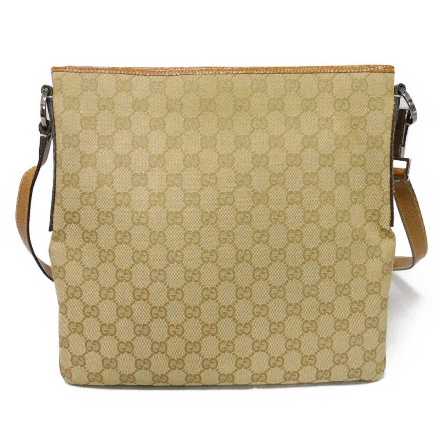 Gucci Beige Brown Gg Canvas Leather Messenger Bag Shoulder Bag