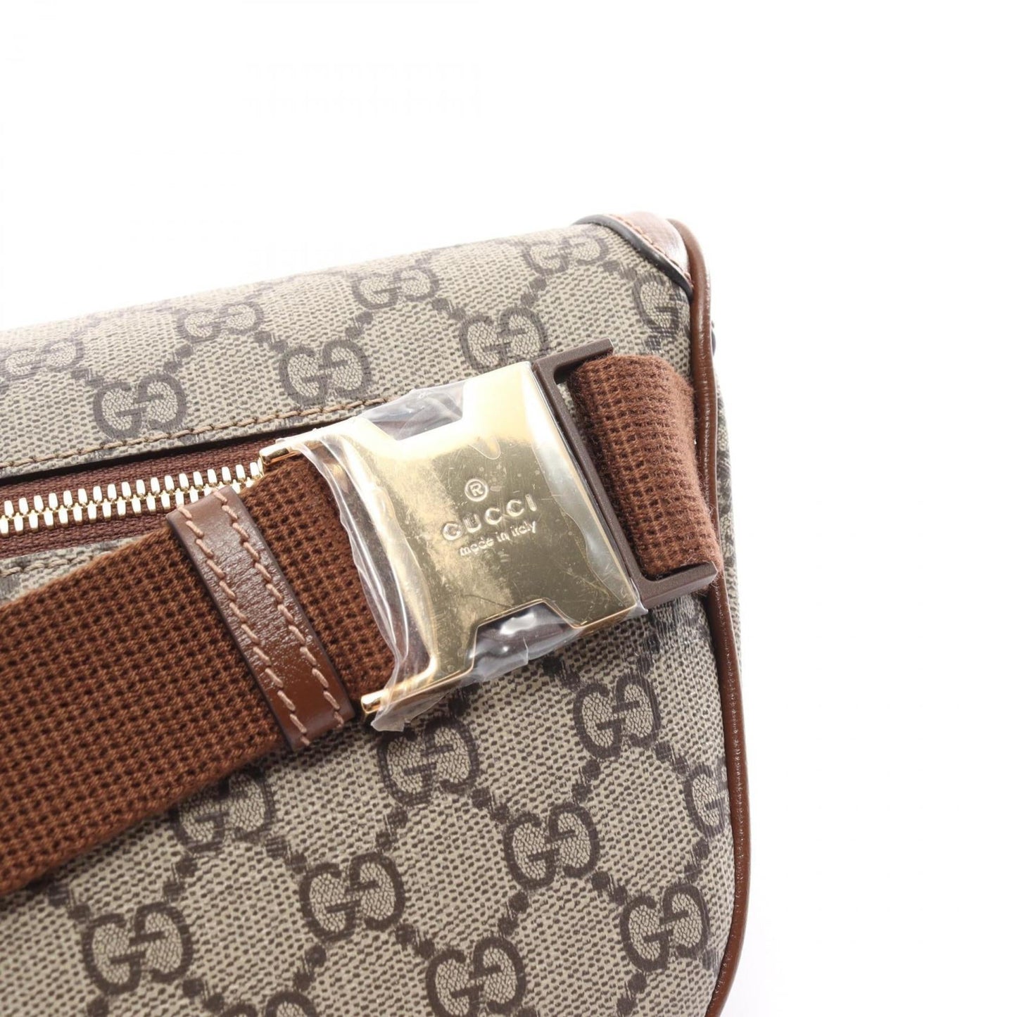 Gucci Beige Brown Pvc Coated Canvas Leather Sling Bag