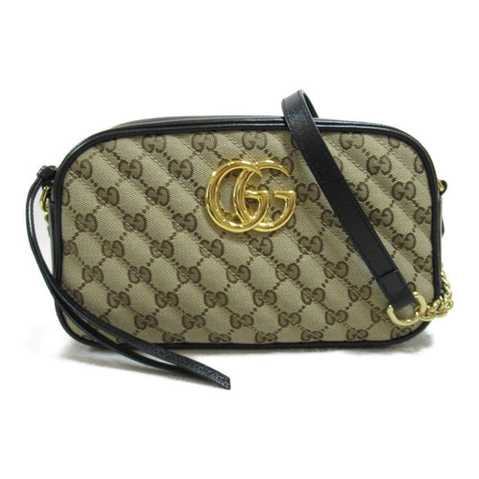 Gucci Beige Black Gg Canvas Leather Shoulder Bag ()