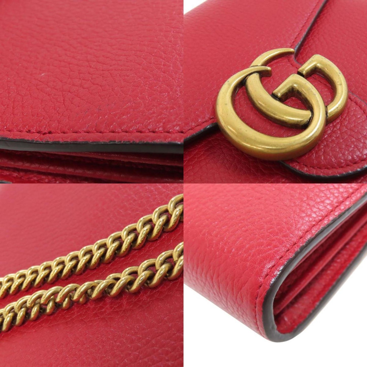 Gucci Red Color Leather Chain/Shoulder Wallet