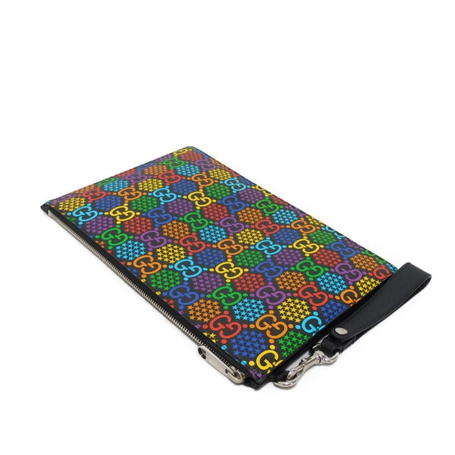 Gucci Black Multi-Color Canvas Leather Clutch Bag Pouch