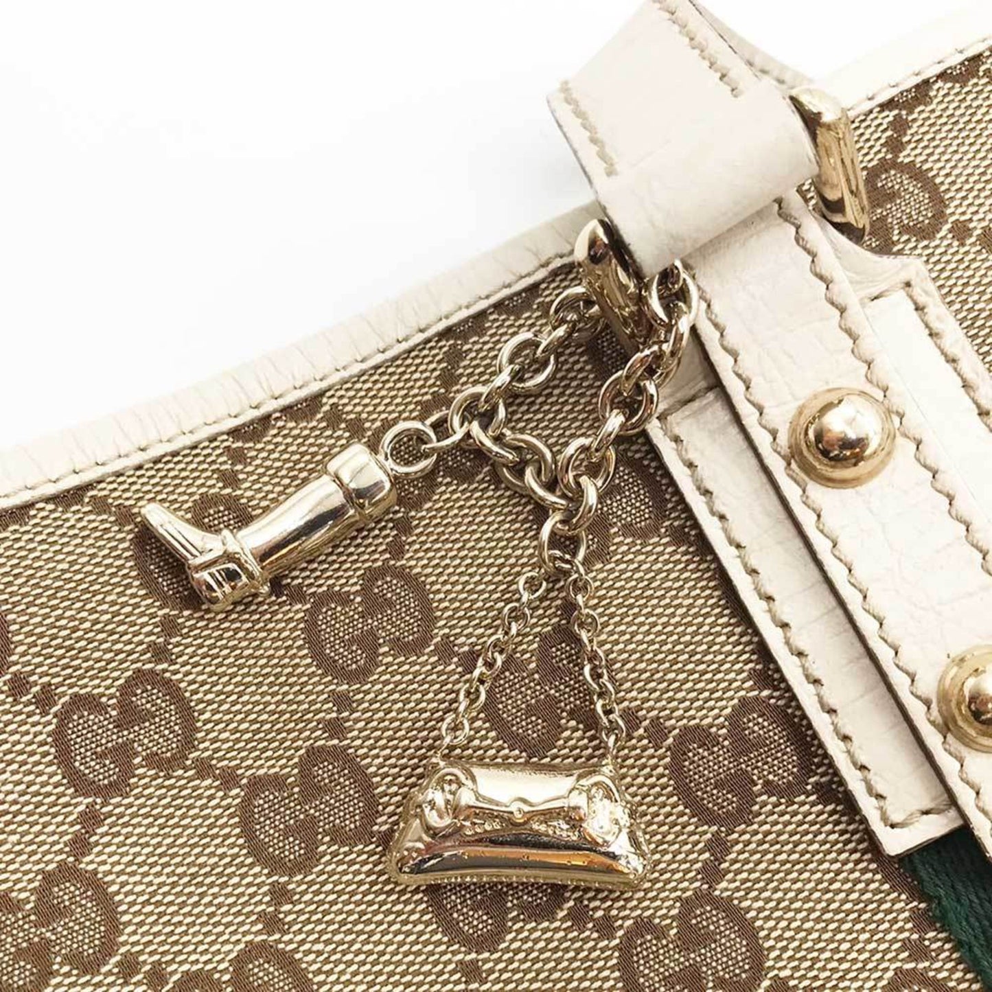 Gucci Sherry Line Beige White Gg Canvas Leather Tote Bag