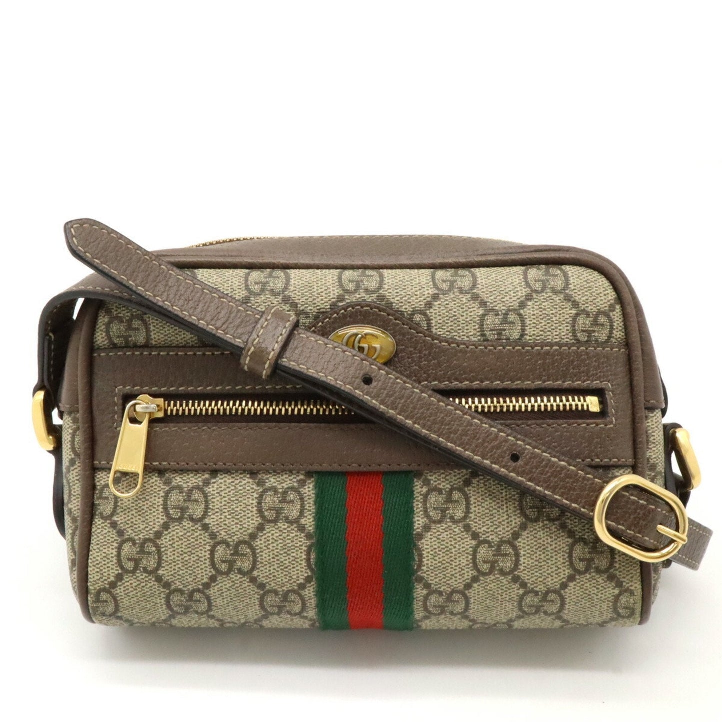 Gucci Beige Brown Green Khaki Red Color Gg Supreme Leather Pochette Shoulder Bag ()