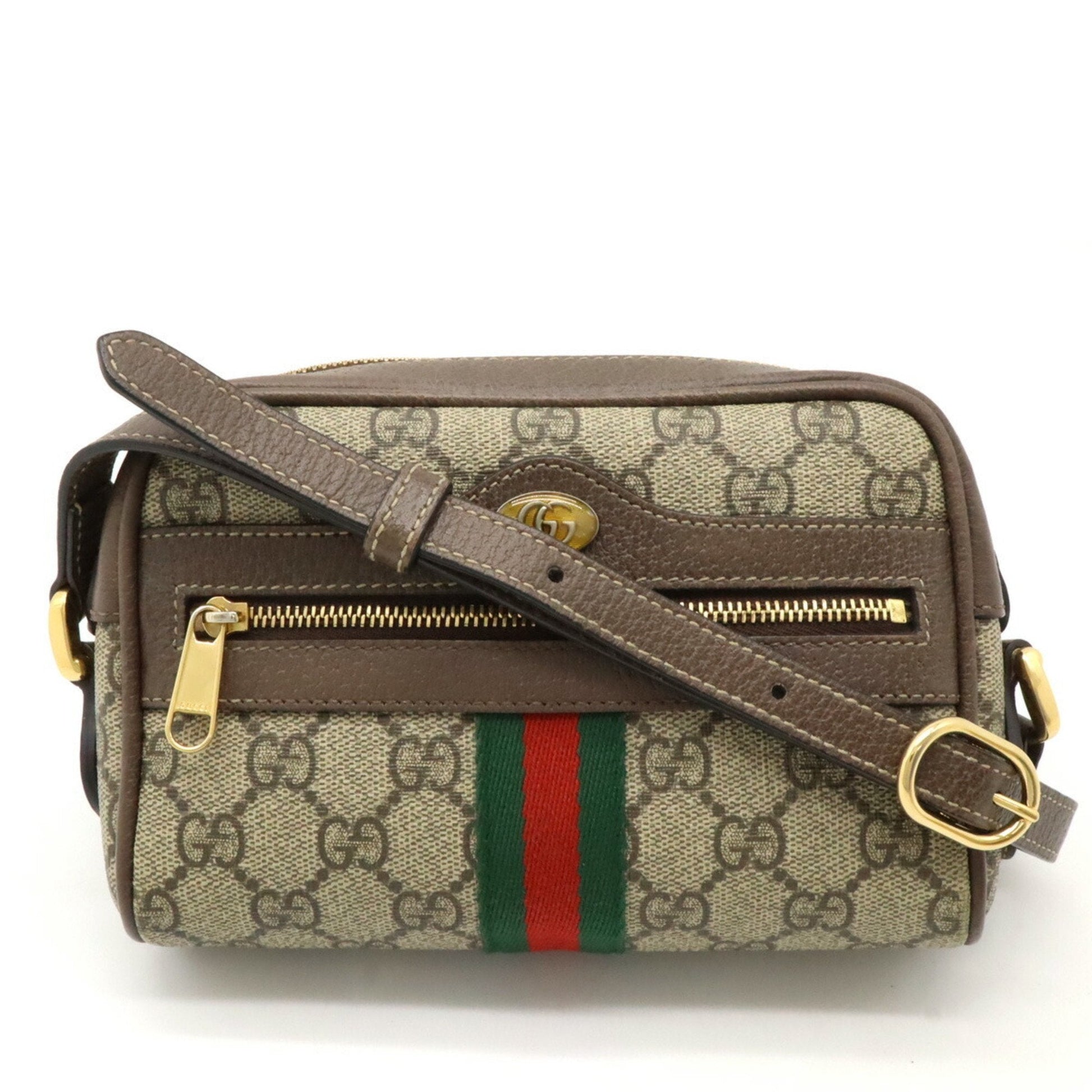 Gucci Beige Brown Green Khaki Red Color Gg Supreme Leather Pochette Shoulder Bag ()
